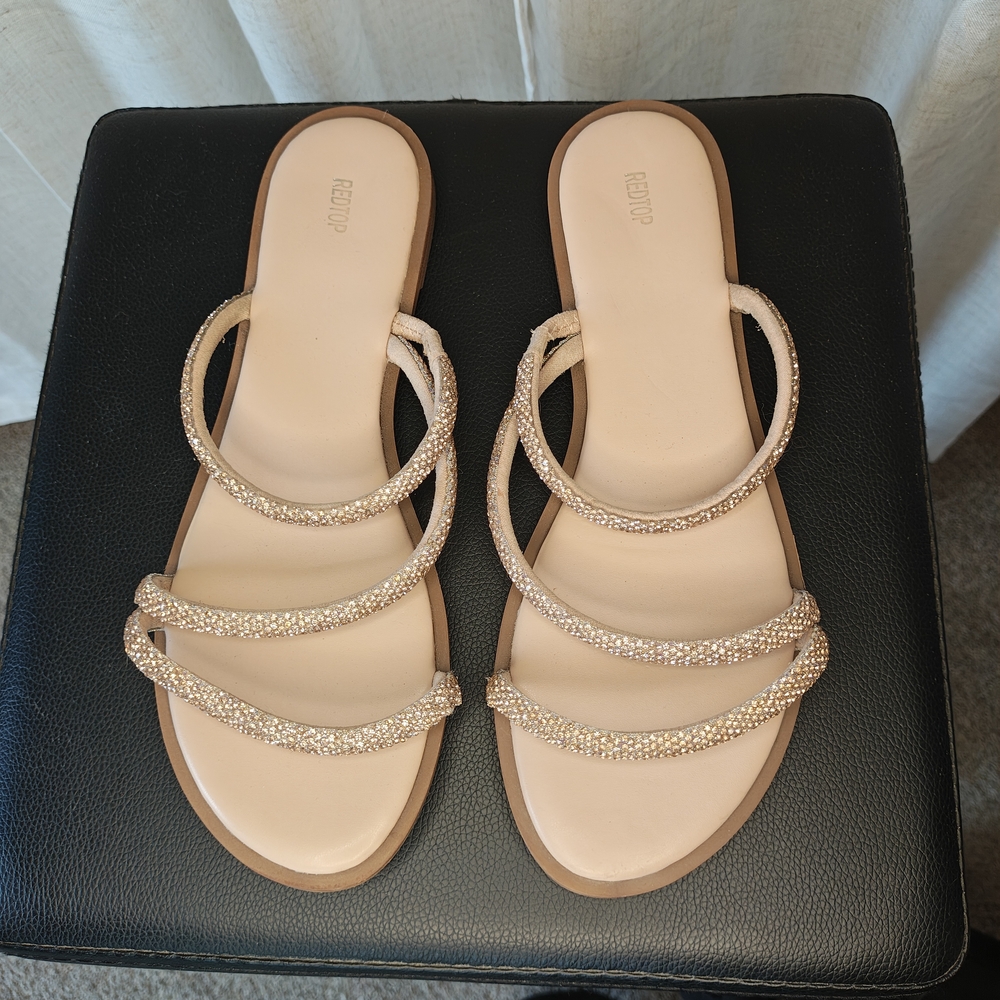 Stylish Tan Sandals with Glitter Straps
